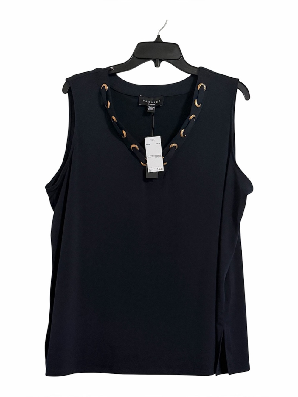 Premise NWT Night Life (Dark Navy) Sleeveless Grommet V-Neck Blouse -L